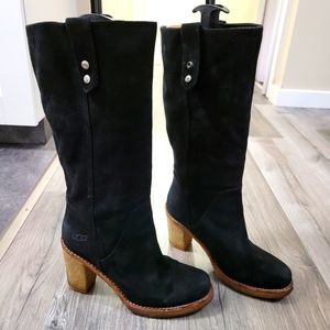 UGG Black Suede Over-the-Knee Platform Heel Boots